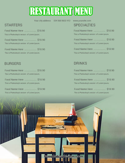 Restaurant Menu customizable psd design templates