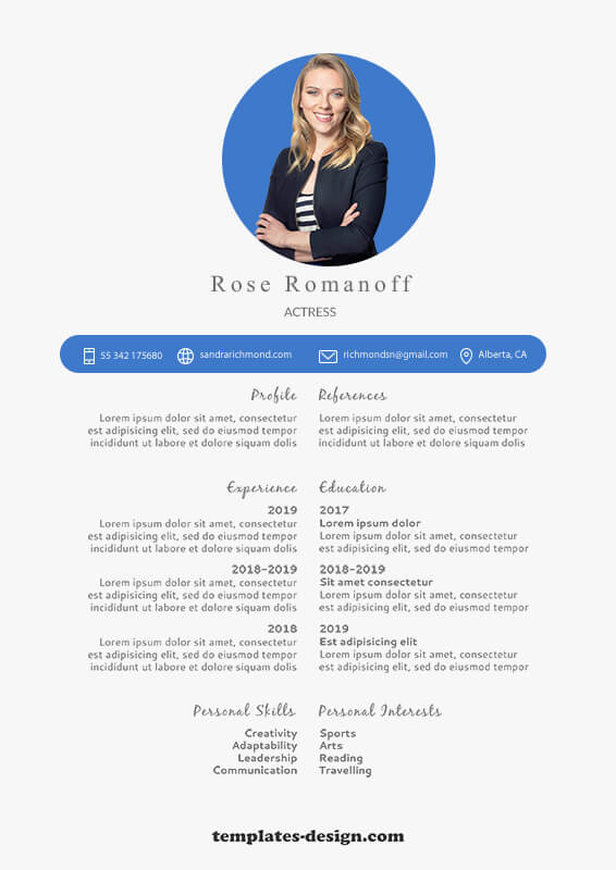 acting resume example psd design