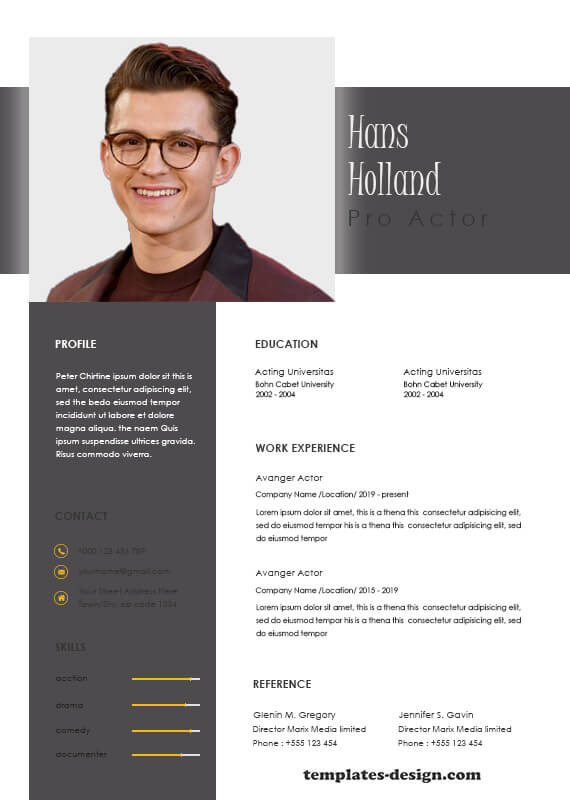 acting resume psd