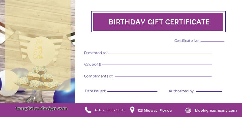 birthday gift certificate psd