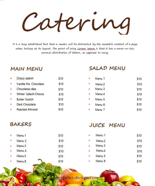 catering menu example word design