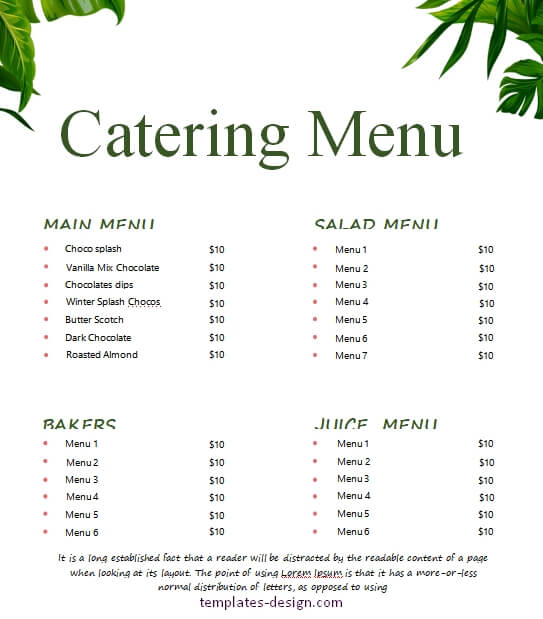 catering menu in word free download