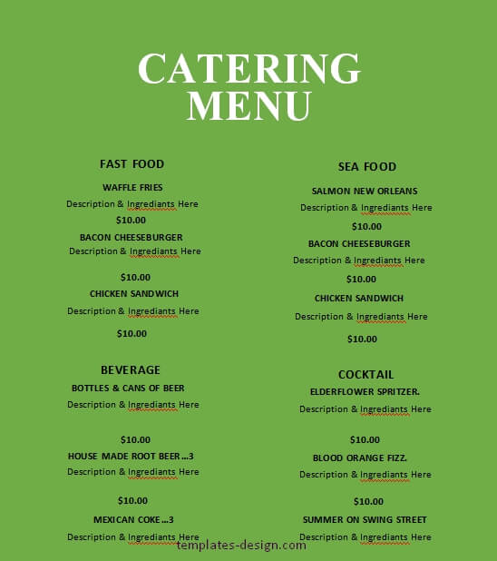 catering menu in word