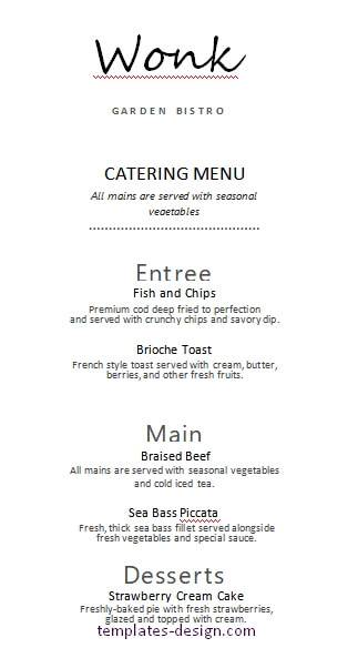 catering menu template for word