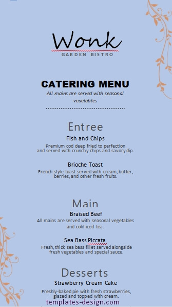 catering menu template free word