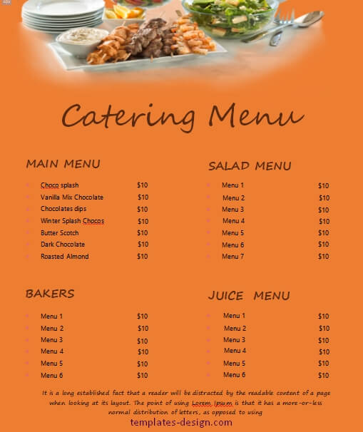 catering menu word template free