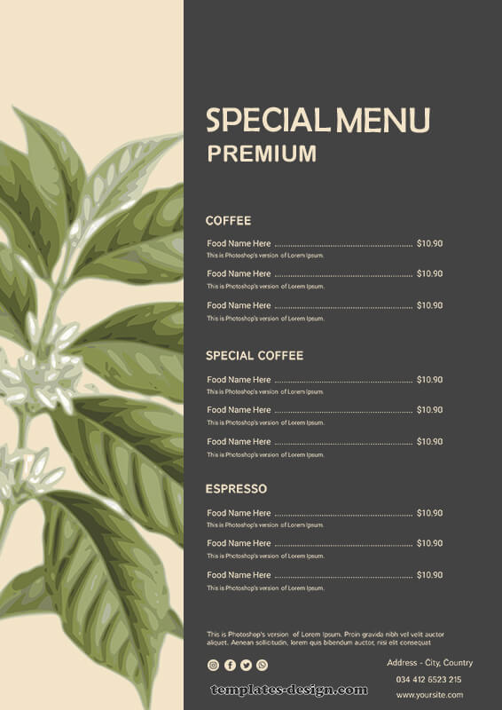 coffee shop menu customizable psd design templates