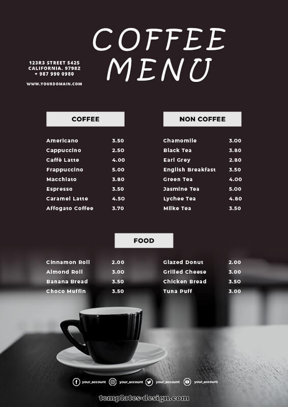 coffee shop menu in psd design