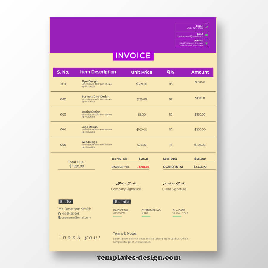 commercial invoice in psd design