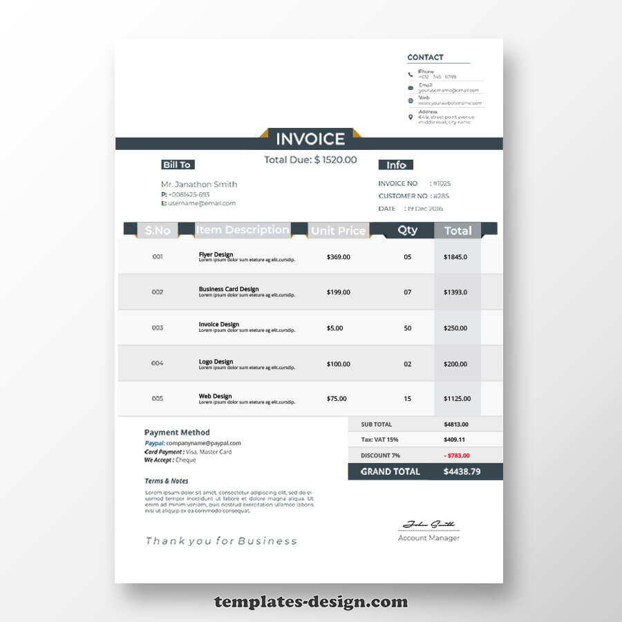 commercial invoice psd