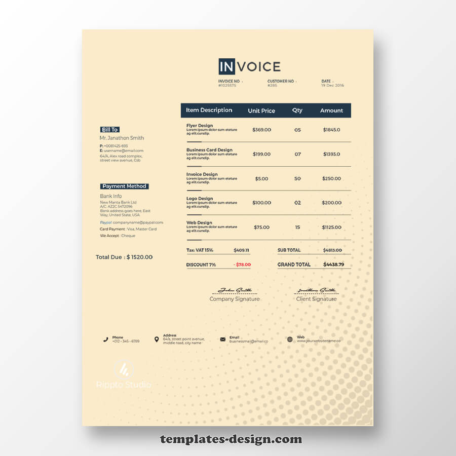 commercial invoice templates for photoshop