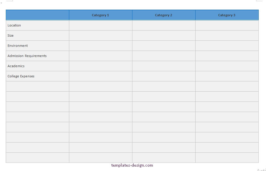 comparison chart word template free