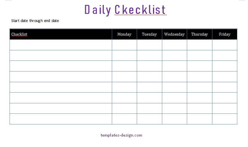 daily checklist free word template