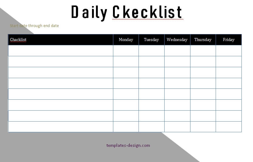 daily checklist template for word