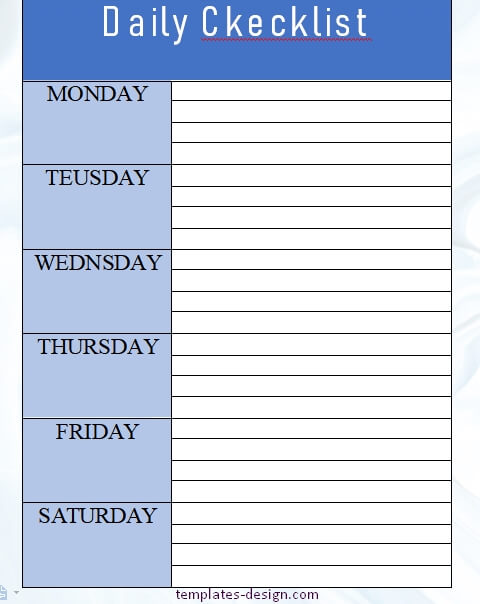 daily checklist template free word