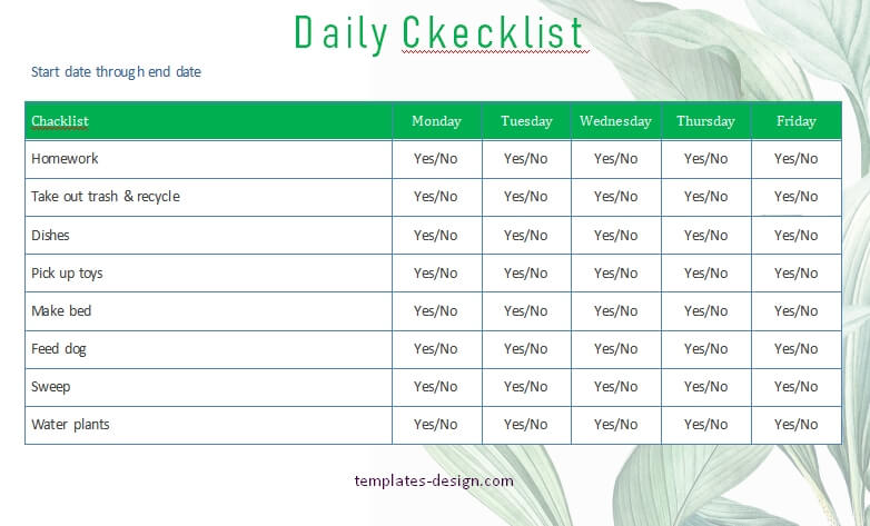 daily checklist word template free
