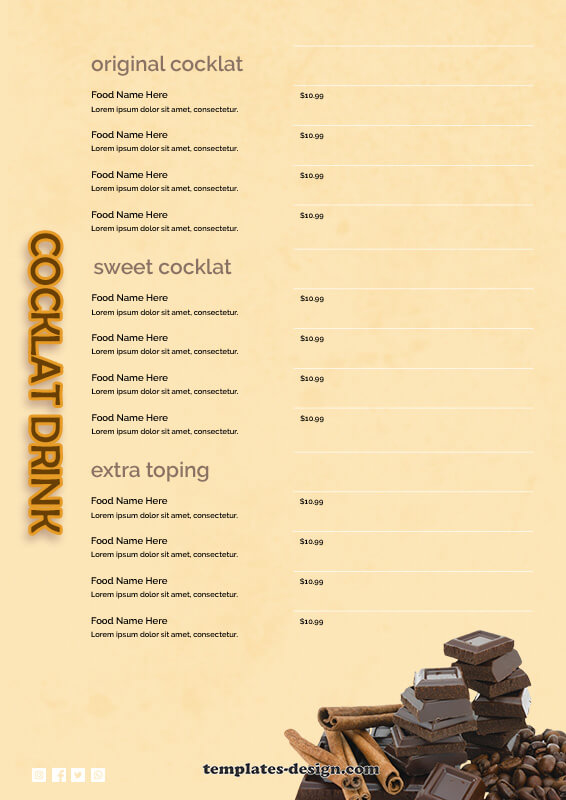 drinks menu customizable psd design templates