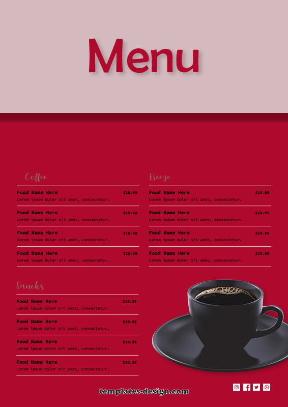 drinks menu example psd design