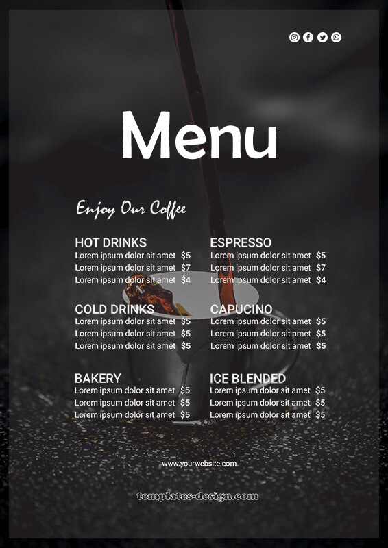 drinks menu in psd design