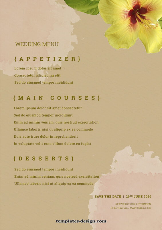 wedding menu customizable psd design templates