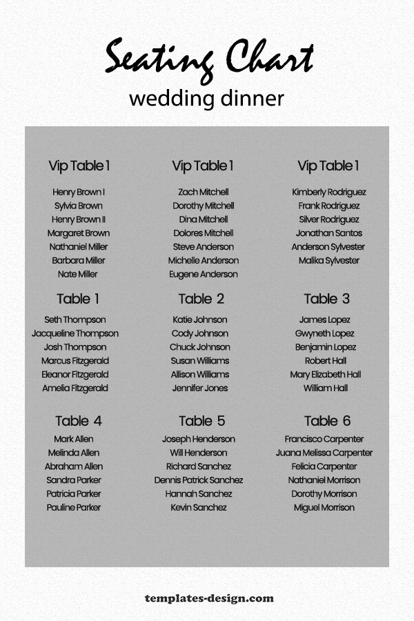 wedding seating chart psd templates