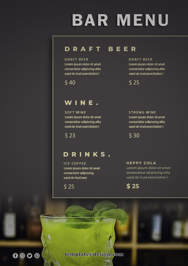 bar menu customizable psd design templates