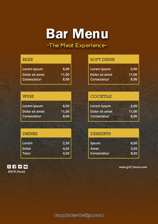 bar menu psd templates