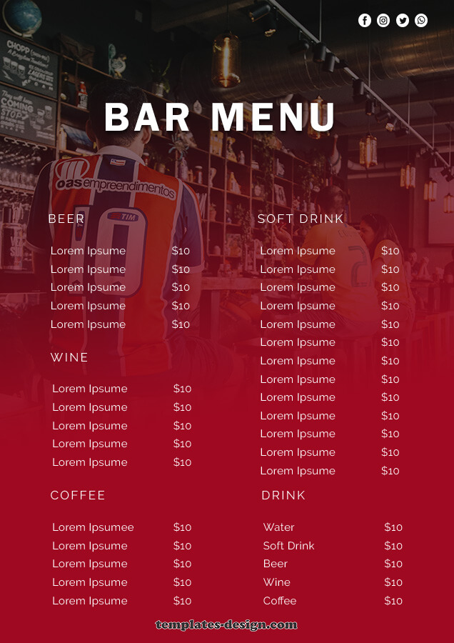 bar menu templates for photoshop