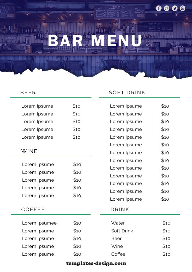 bar menu templates psd
