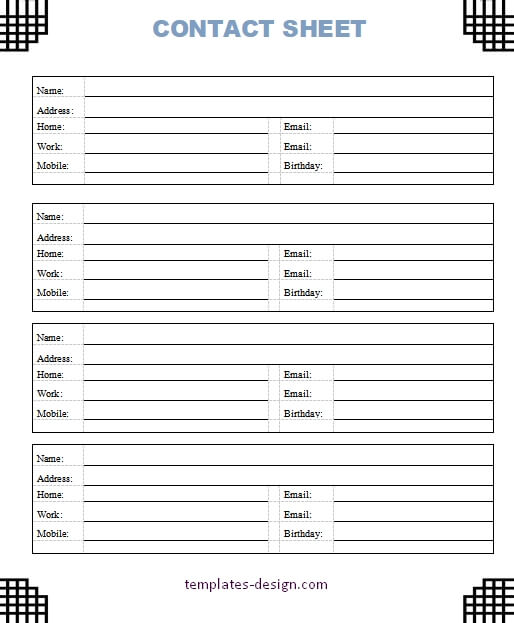 contact sheet in word free download