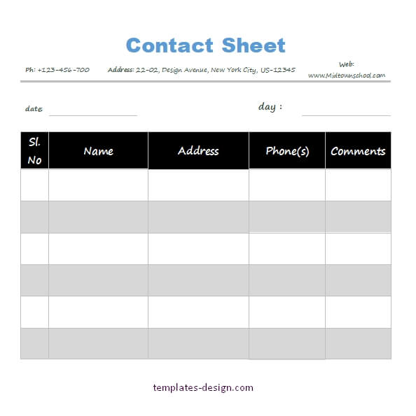 contact sheet template for word