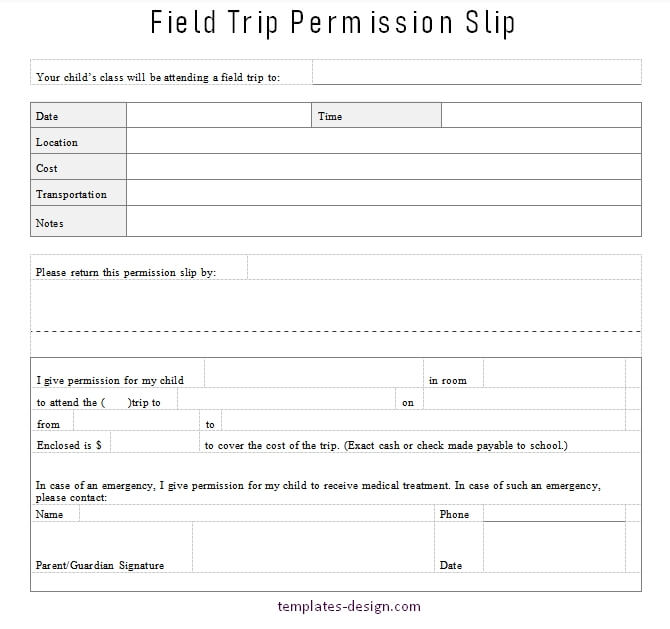 field trip permission slip example word design