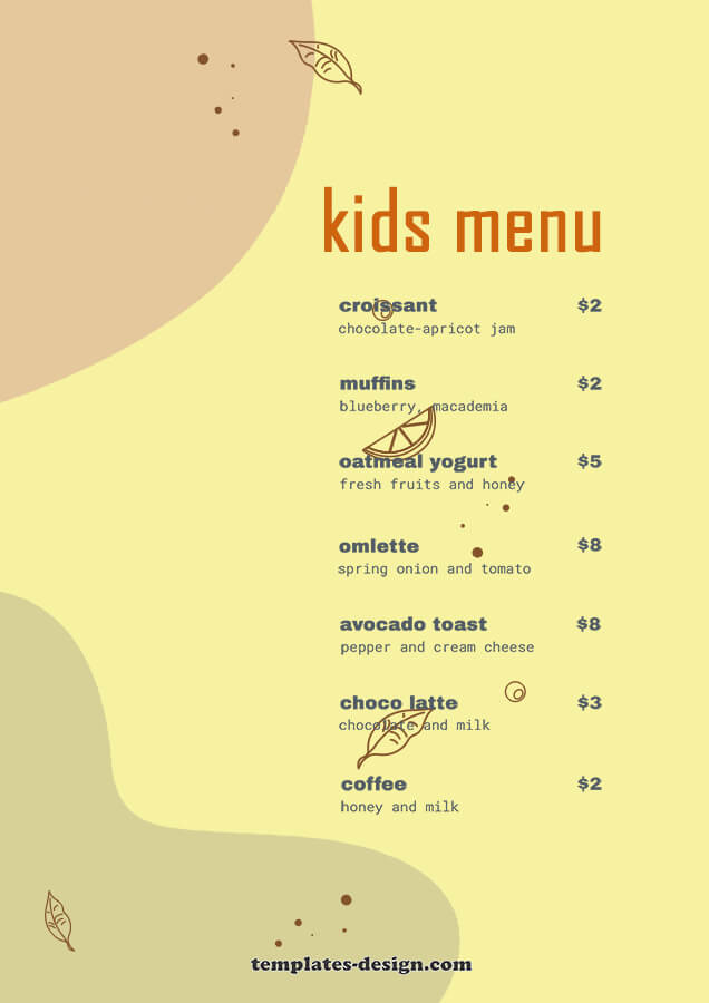 kids menu customizable psd design templates