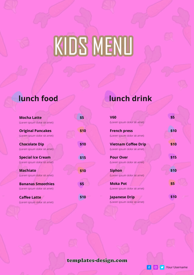 kids menu psd templates