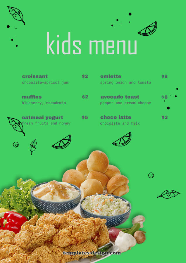 kids menu psd