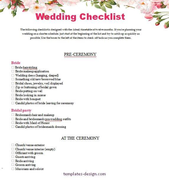 wedding checklist example word design