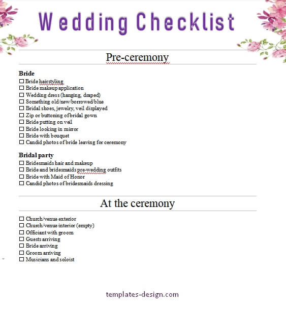 wedding checklist free download word