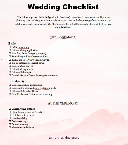 wedding checklist free word template