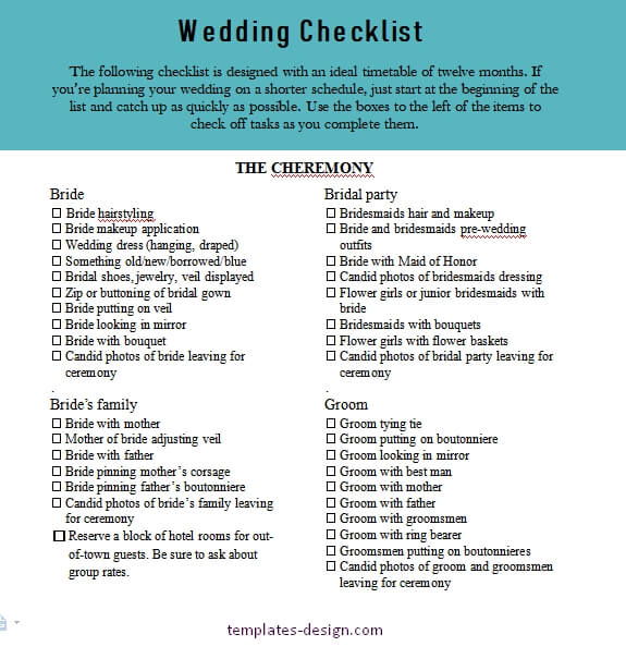 wedding checklist in word free download
