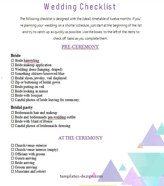 wedding checklist template for word