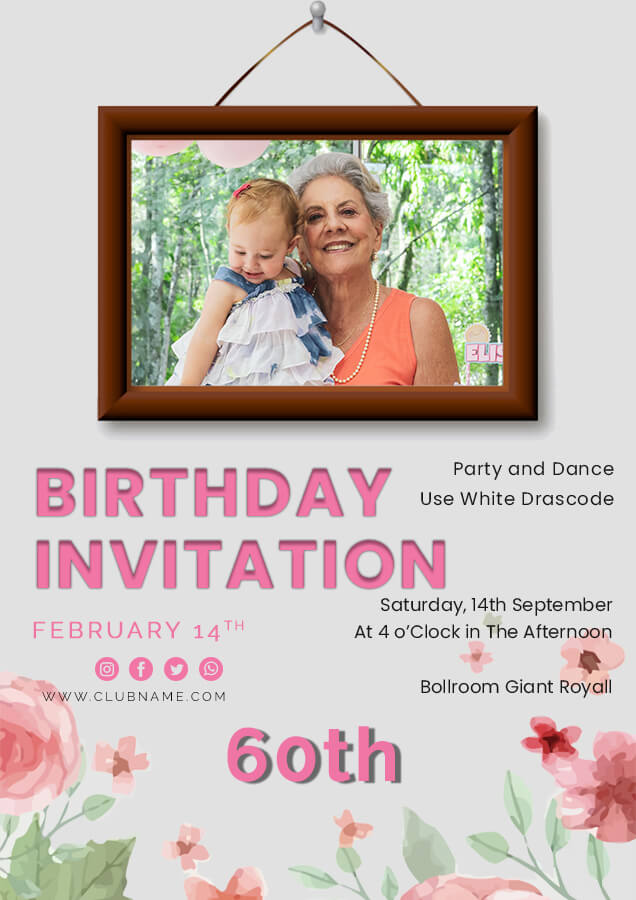 60th birthday invitation template Free PSD file photoshop