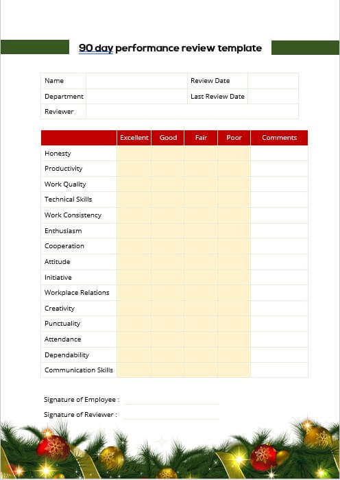 90 day performance review template 3