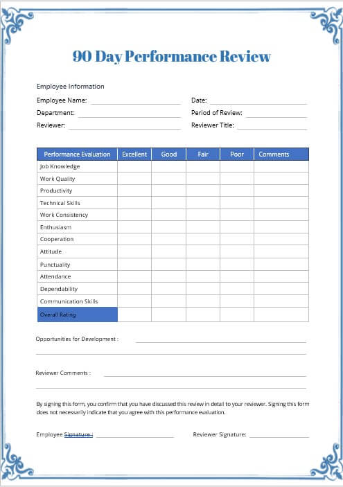 90 day performance review template 6