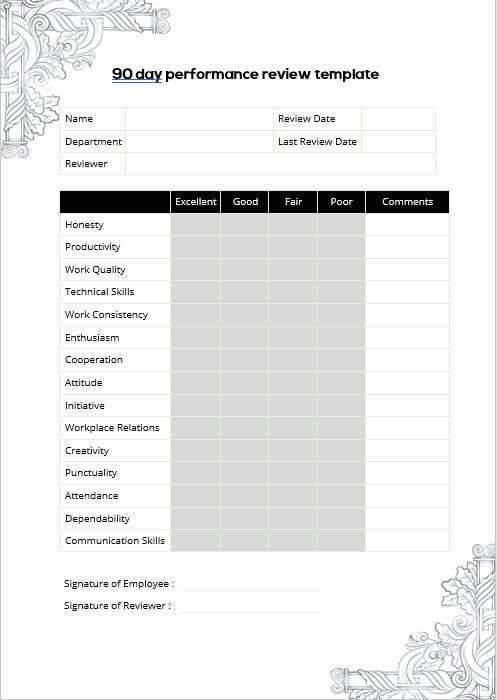 90 day performance review template 7