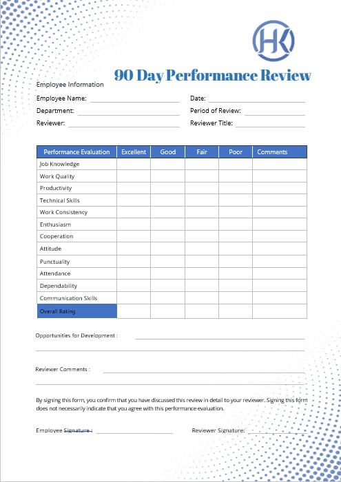 90 day performance review template 8
