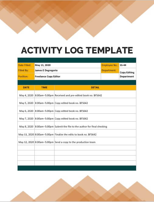 Activity Log Template 2