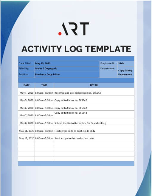Activity Log Template 6