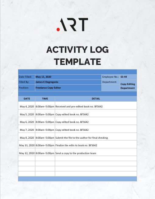 Activity Log Template 8