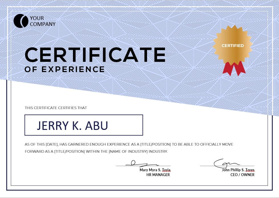 Experience Certificate Template 1