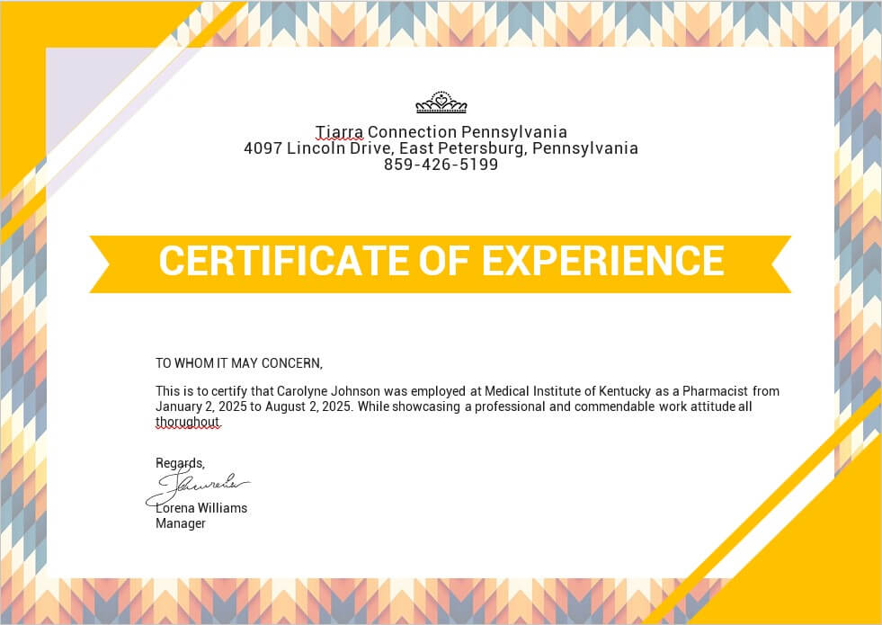 Experience Certificate Template 3